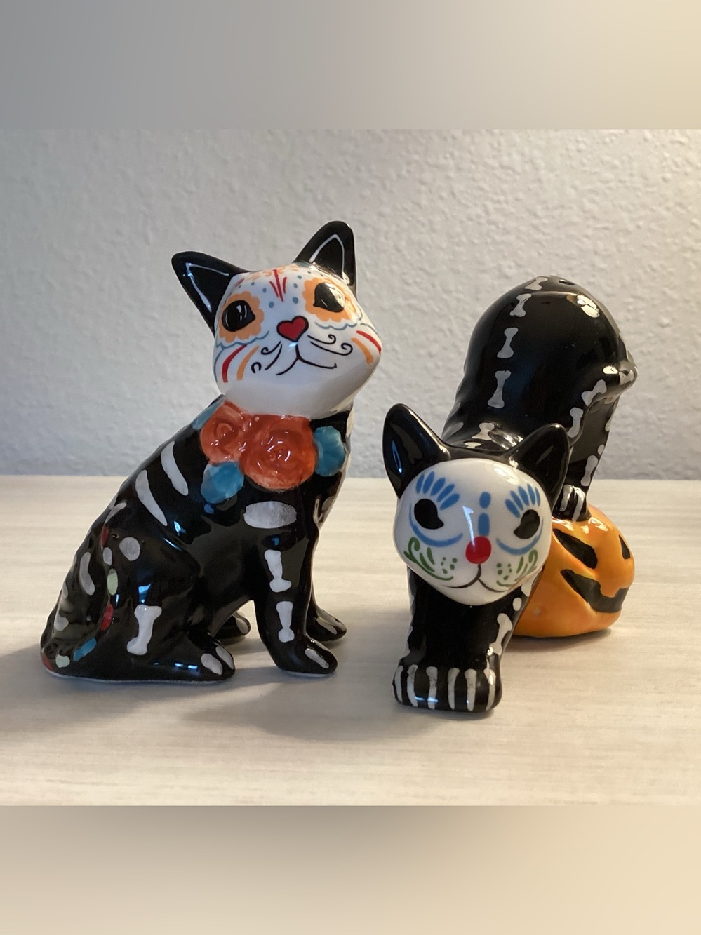 Blue Sky Halloween Day of the Dead  Black Cat Salt & Pepper Shaker Set - IEC